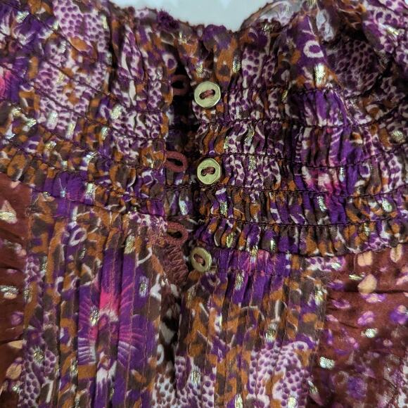 ULLA JOHNSON Elita Ruffle Long Sleeve Blouse Claret Patchwork Size 0 XS Preowned - Picture 15 of 15